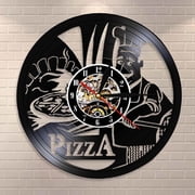 Pizza Time Wall Vinyl Wall Clock,Vinyl Record Clock Wall Art Black Handmade Art Home Unique Gift idea