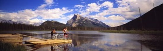 Mountain Bikers Vermilion Lakes Alberta Canada Canvas Art - Panoramic Images (36 x 12)