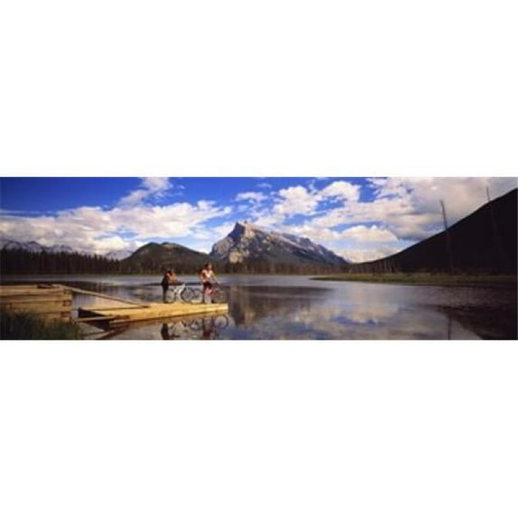 Mountain Bikers Vermilion Lakes Alberta Canada Poster Print by - 36 x 12