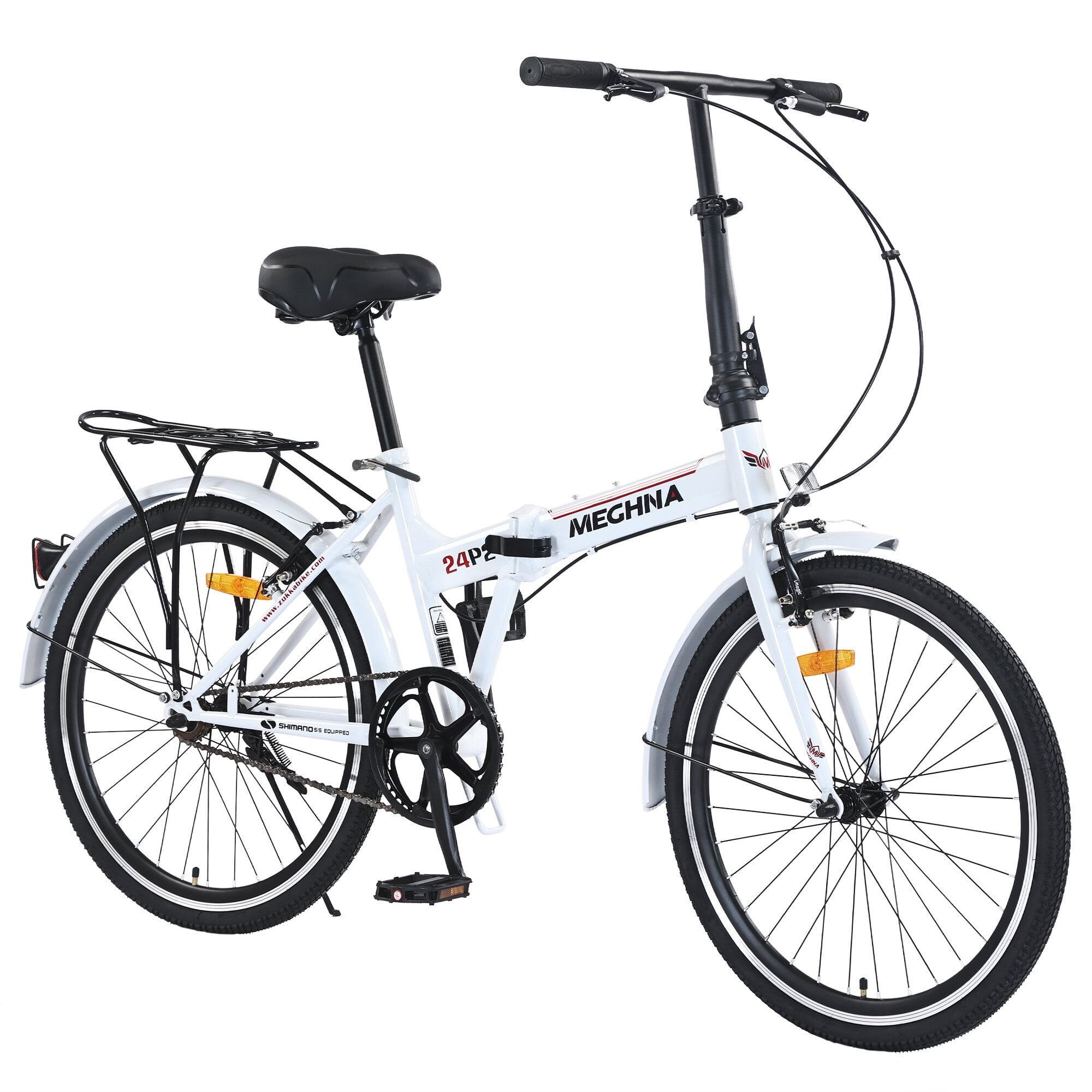Mountain Bikes 24 Inch Folding Bike for Adults with Fenders, Steel Frame Single Speed City Commuter, Dual V-Brake Portable Compact Bicycle for Men & Women,Hybrid Bikes