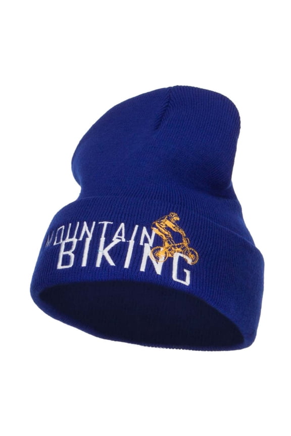 Mountain Biking Embroidered Long Beanie - Royal OSFM
