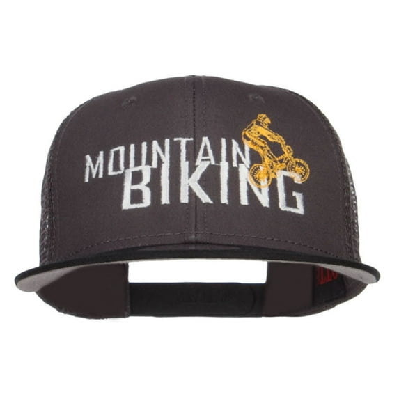 Mountain Biking Embroidered Snapback Mesh Cap - Black Charcoal OSFM