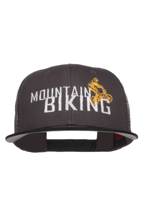 Mountain Biking Embroidered Snapback Mesh Cap - Black Charcoal OSFM