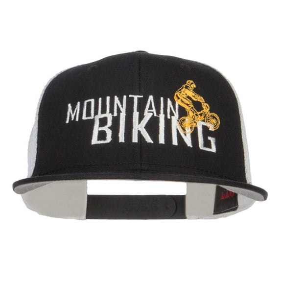 Mountain Biking Embroidered Snapback Mesh Cap - White Black OSFM