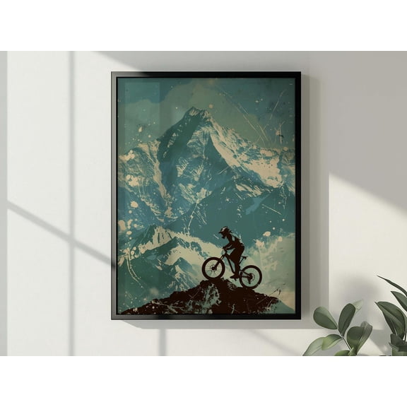 Mountain Biking Monochrome Cycling Sports Wall Art, Stretched Canvas Size 8x12