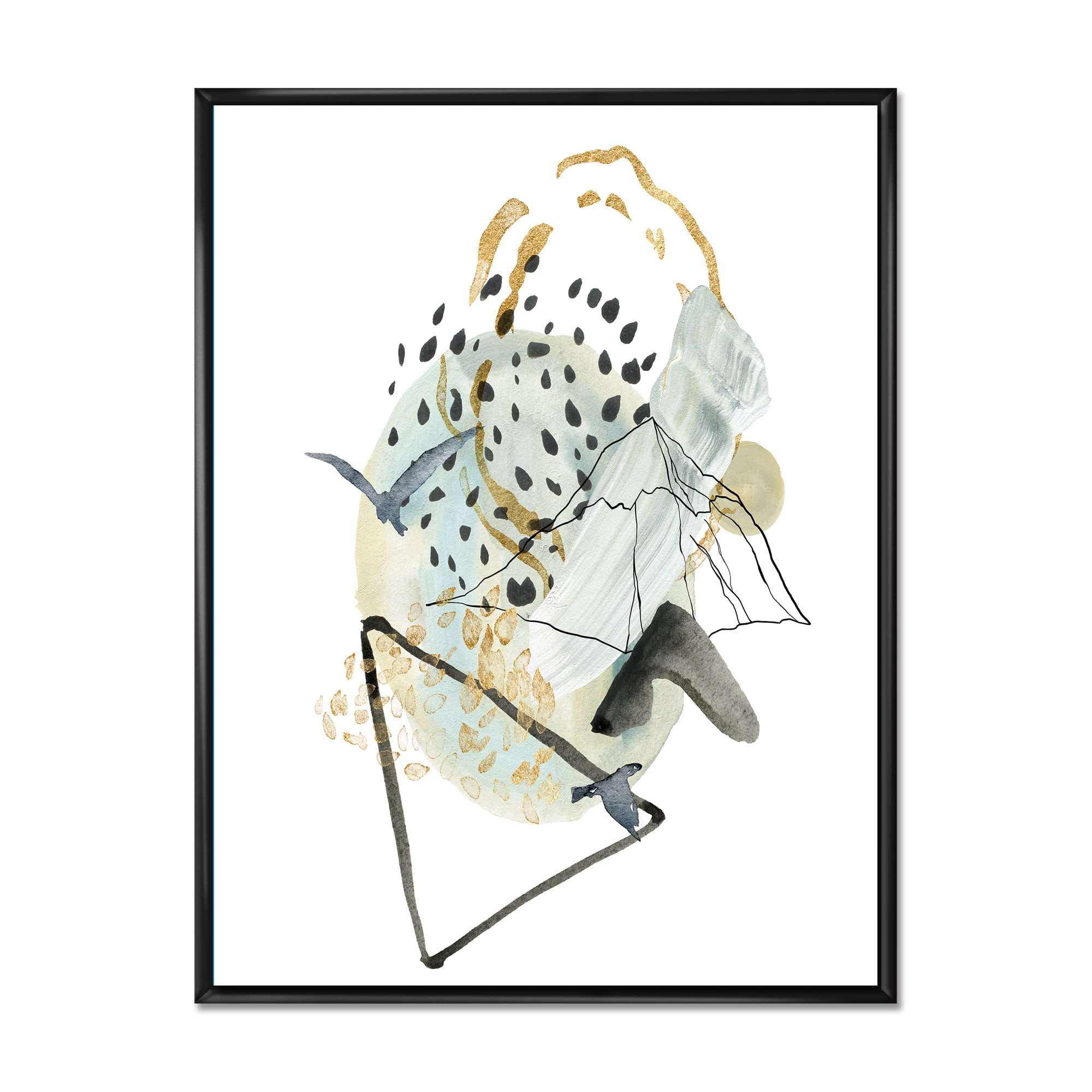 Mountain Bird With Gouache Of Abstract Landscape 24 in x 32 in Framed Painting Canvas Art Print, by Designart