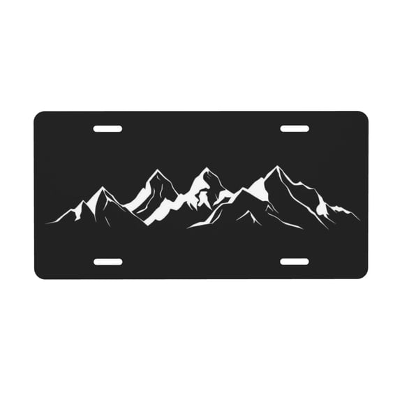 Mountain Black White License Plate with 4 Holes,Novelty Aluminum Metal Car Plate Vanity Tag Decorative Car Front Accessories for Women Men,6"x12"