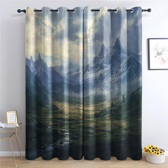 Mountain Blackout Curtains, Cloud Curtains for Bedroom Decor, Natural Scenery Window Curtains for Living Room, Landscape Black Out Grommet Drapes 53"W x 96"L (Pack of 2)