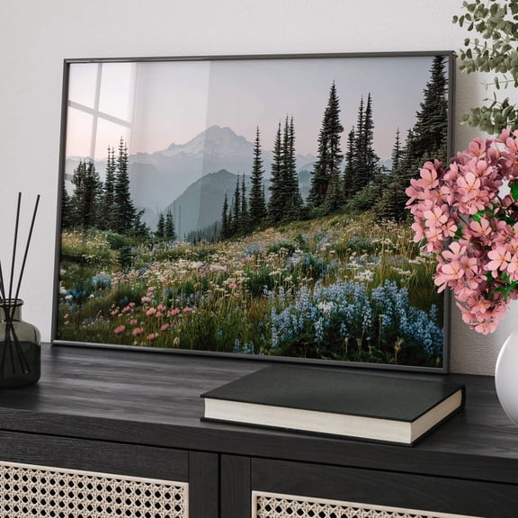 Mountain Bloomscape Wall Art, Wildflower Meadow Decor, Unframed Paper Print Size 8x12