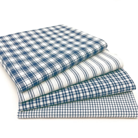 Mountain Blue Assorted Plaid Stripe Fabric Bundle - Set of 4 Fat Quarters