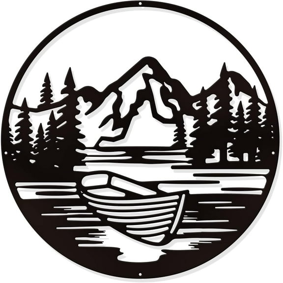 Mountain Boat Metal Wall Art Decor Black Wall Hanging Decor Silhouette Wall Art for Home Bedroom Living Room Bathroom Kitchen Office Hotel Wall Decoration 11.8"x11.8" for DIY