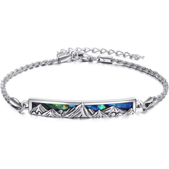 Mountain Bracelet for Women Abalone Cuff Bracelet Mountain Jewelry Gift for Skiers, Hikers, Campers, Climbers and Nature Lovers