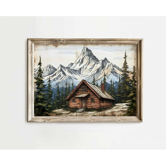 Mountain Cabin Print, Forest And Mountain Landscape Wall Art, Cottage Art Print, Nature Lover Gift, Rustic Nature Print, Wall Art Wall Art, Modern Wall Decor, 8x12 UNFRAMED
