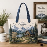 Mountain Cabin Quilted Tote Bag, Adventure Awaits Shoulder Bag, Rustic Lake Forest Market Tote, Hiking Gift for Her ARD-XFZ24