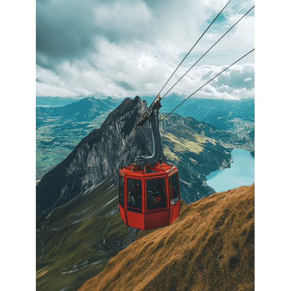 Mountain Cable Car Canvas Print/Wall Art Suitable for Living Room Bedroom Office Hotel and Restaurant Decoration.
