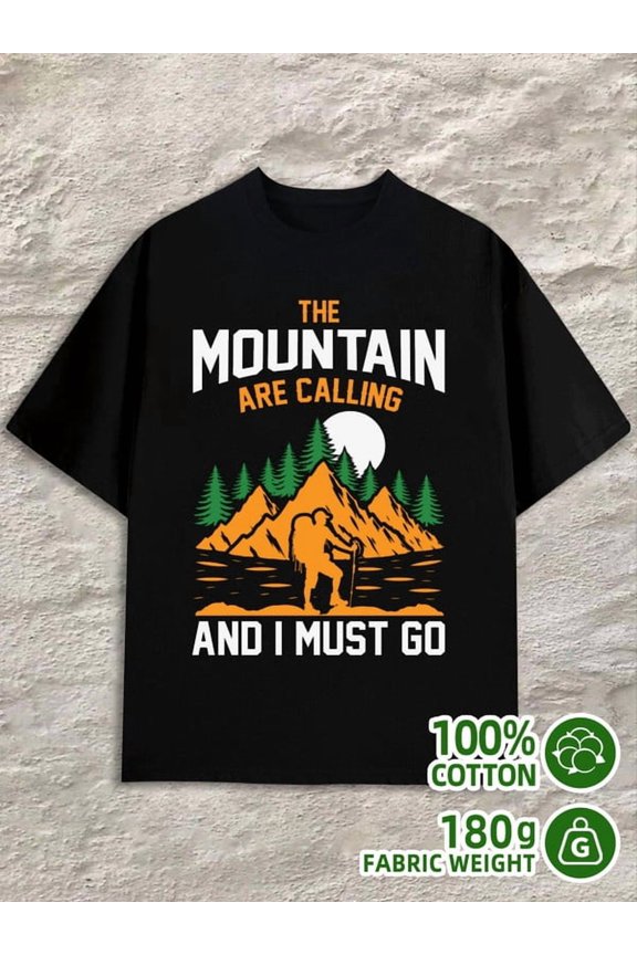 Mountain Calling Tee men 180G 100% Cotton black Classic Unisex Shirt Graphic Tee tshirts Vintage Unisex Shirt Graphic tshirts Unique Design Unisex Shirt Crewneck tshirts