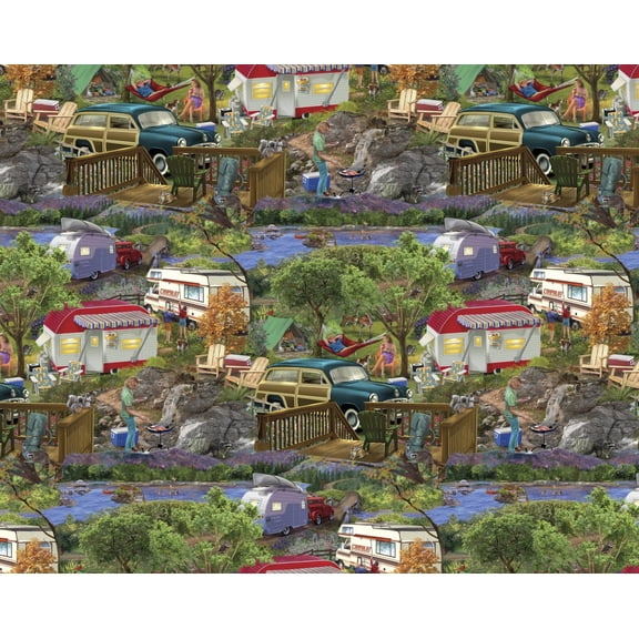 Mountain Camper Allover Print Cotton Fabric