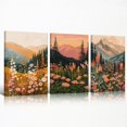 thumbnail image 1 of Mountain Canvas Wall Art, Daisy Flowers Field Landscape Poster, Boho Sunset Wall Print for Nursery Bedroom, Set of 3 Rustic Floral Picture Wall Decor, Nature Wildflower Art Wrapped Canvas, 1 of 6