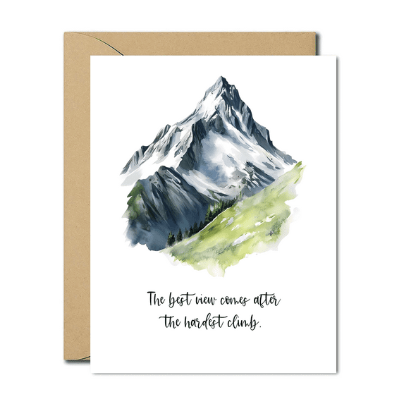 Mountain Card - Inspirational Greeting Card Featuring Stunning Watercolor Mountain Design - Includes Envelope - Perfect for Encouragement and Motivation