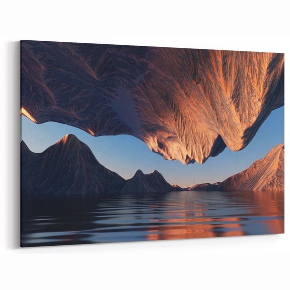 Mountain Cave Arch Over Lake – Blue Hour Landscape Photography Print |
