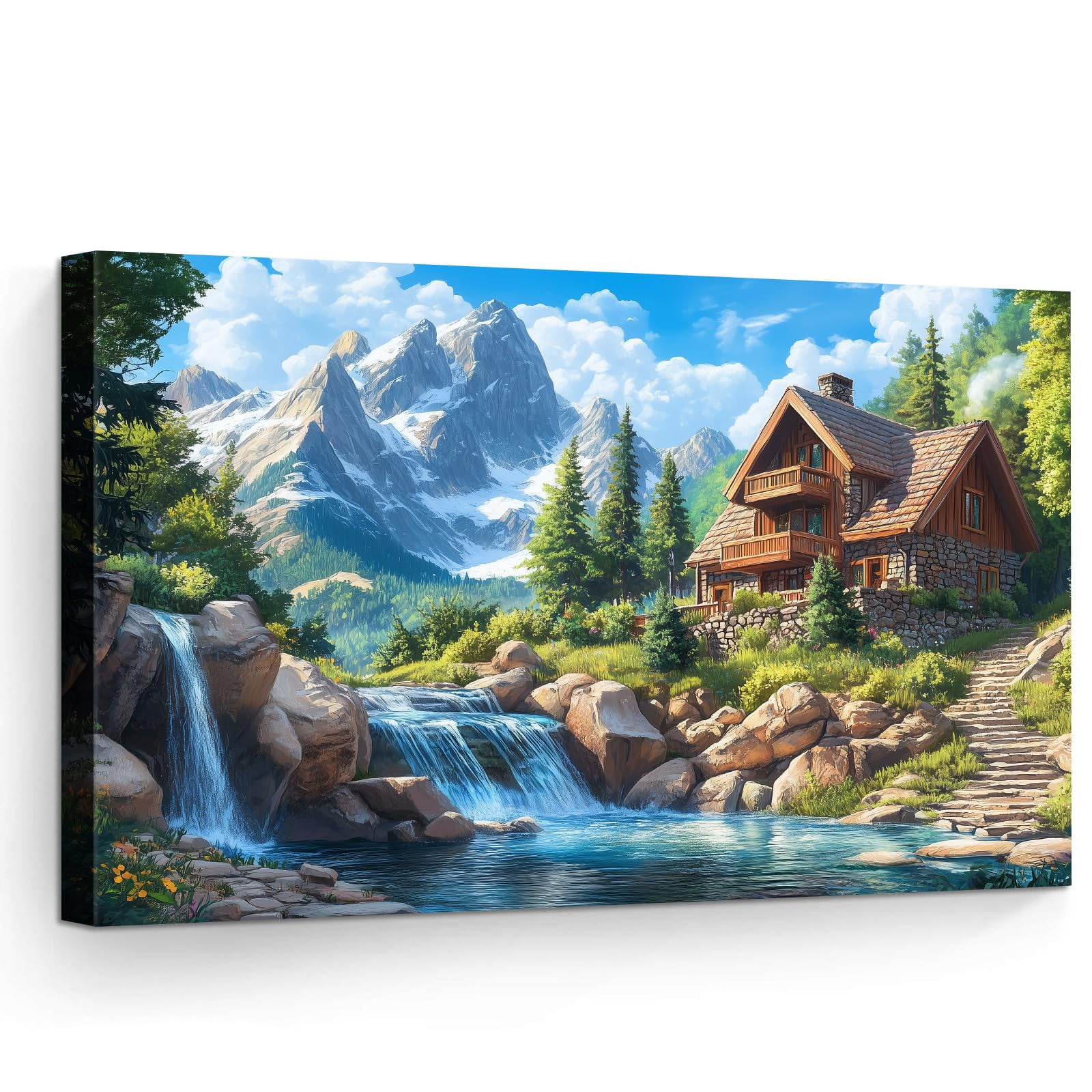 Rustic Simple Headstone Mountain Chalet Canvas Wall Art, Rustic Stone and Wood House by ...