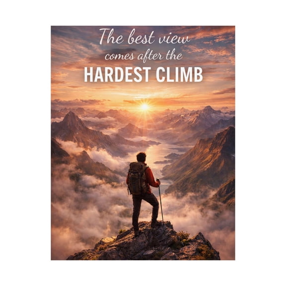 Mountain Climber Motivational Poster Satin Poster Inspirational Quote Sunrise Summit , Poster Print Only