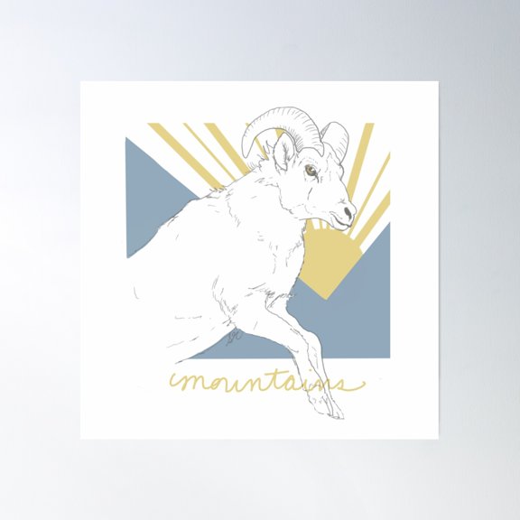 Mountain Climbing Ram Poster Wall Art, Modern Wall Decor, 16x16 UNFRAMED