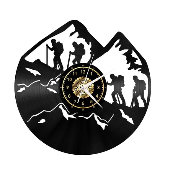 Mountain Climbing Vinyl Record Wall Clock Gifts for Holiday ,Handmade 12Black Wall Clock Unique Gifts for Men Women for Birthday Wall Decor
