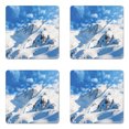 thumbnail image 1 of Mountain Coaster Set of 4, Mountain Landscape Ski Slope Winter Seasonal Sport Telfer and Snowboarding Image, Square Hardboard Gloss Coasters, Standard Size, White Blue, by Ambesonne, 1 of 2