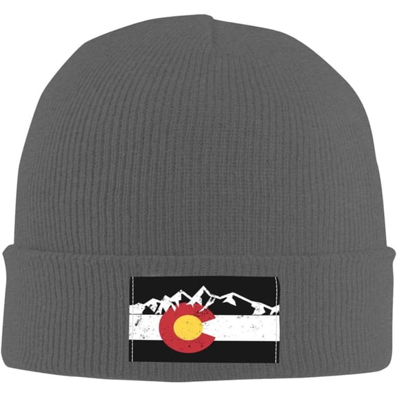 Mountain Colorado Flag Beanie Hat Men Winter Knit Hat Women Slouchy Skull Cap Knitted Hat Hedging Hat Black