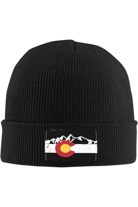 Mountain Colorado Flag Beanie Hat Men Winter Knit Hat Women Slouchy Skull Cap Knitted Hat Hedging Hat Black