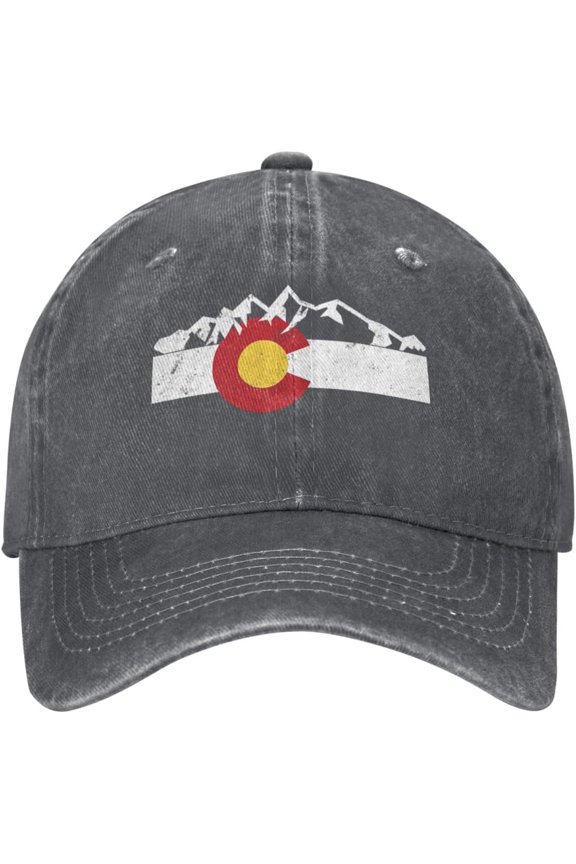 Mountain Colorado Flag Cowboy Hat Men Vintage Baseball Cap Summer Sun Hat Gift Women Trucker Hat Dad Hat Black