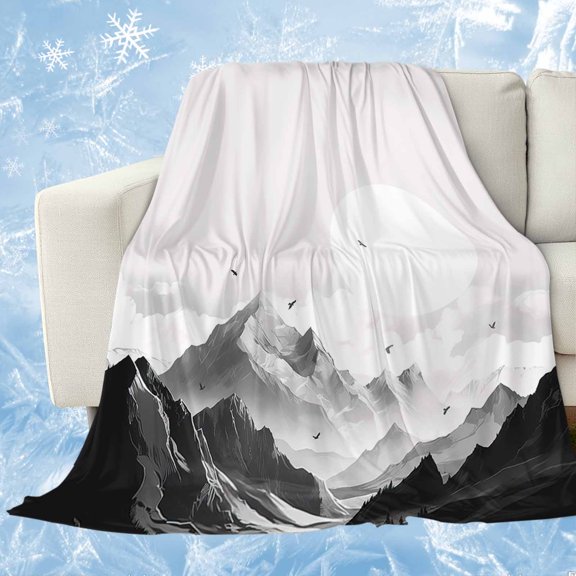 Mountain Cooling Blanket, Lightweight Breathable Summer Throw Blanket with Double Sided Cold Effect,Eagle Sky Cloud Black and White Landscape Picnic Beach Blankets Bed Sheet for Hot Sleepers 30"x40"