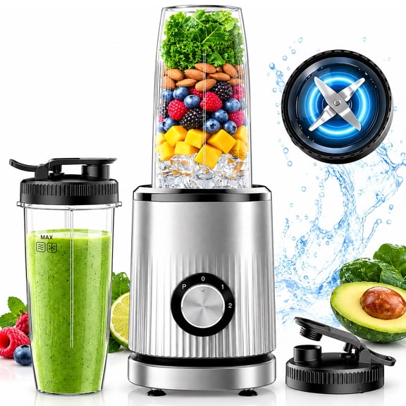 Smoothie Blender, 450W Personal Blender for Kitchen and Blend Shakes,Smoothies,Frozen Drinks, Baby Food with 2 No-BPA Portable Cups-Silver