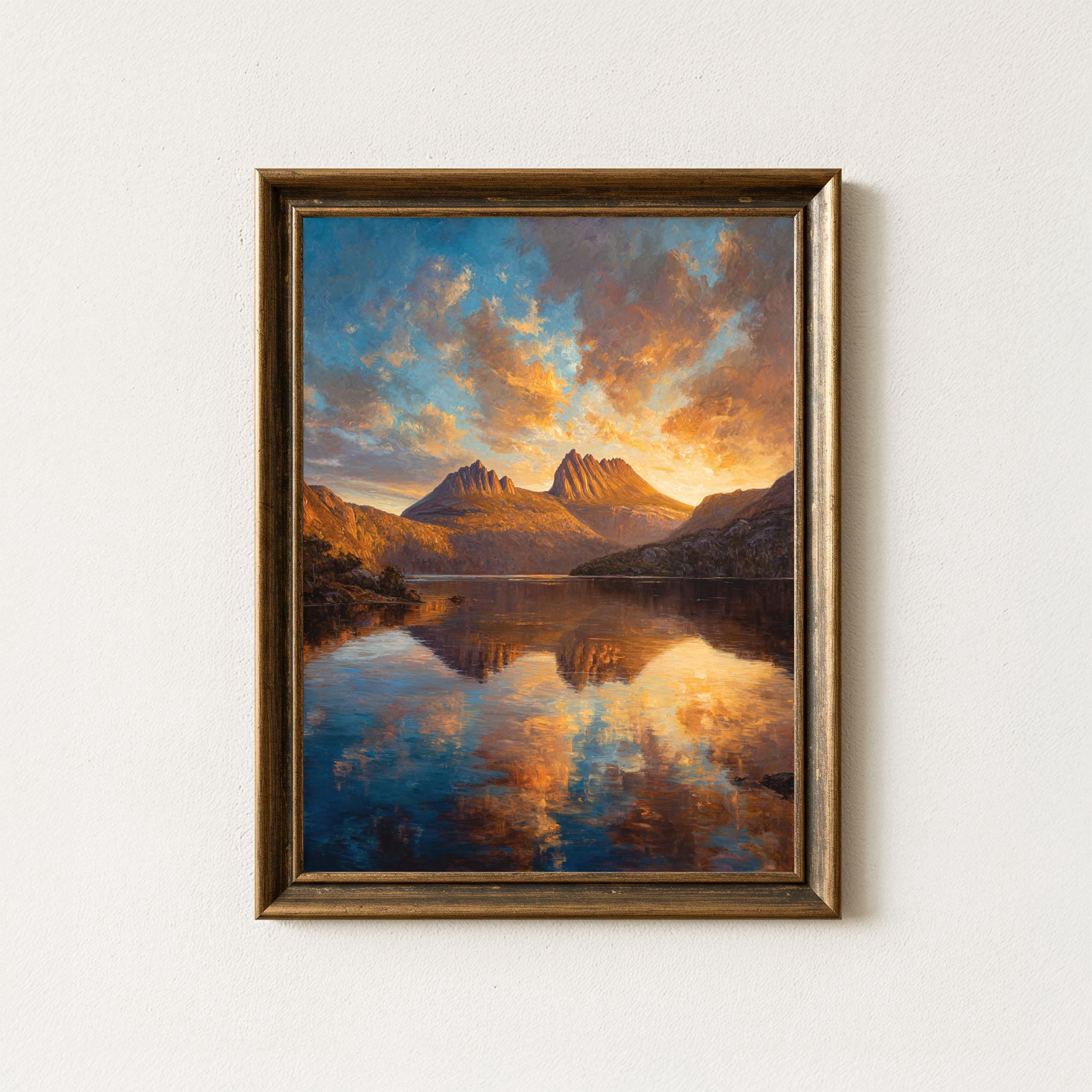 Mountain Cradle Sunset Tasmania Lake Reflection Poster , Poster Print ...