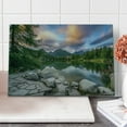 thumbnail image 1 of Mountain Cutting Board, Idyllic View with Tree on Still Lake Surrounded by Mountains and Moody Sky Image, Decorative Tempered Glass Cutting and Serving Board, Large Size, Multicolor, by Ambesonne, 1 of 1