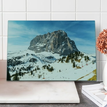 Mountain Cutting Board, Majestic Mountain Northerns Italy European Mediterranean Snowy Peak Nature, Decorative Tempered Glass Cutting and Serving Board, Large Size, Brown Blue White, by Ambesonne