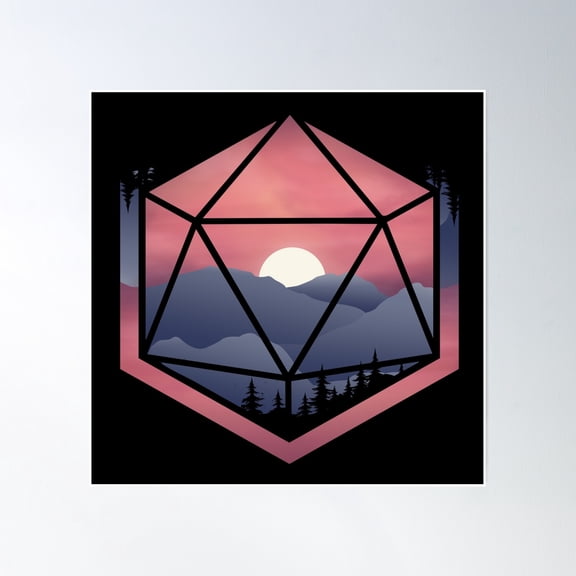 Mountain D20 - Dnd Dungeons & Dragons D&D Poster Wall Art, Modern Wall Decor, 16x16 UNFRAMED
