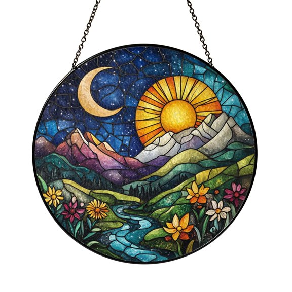 Mountain Day and Night Glass Suncatcher – Window Decor