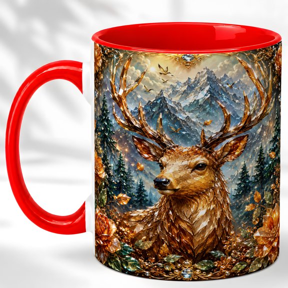 Mountain Deer Coffee Mug, Scenic Nature Mug, Ceramic 11 oz