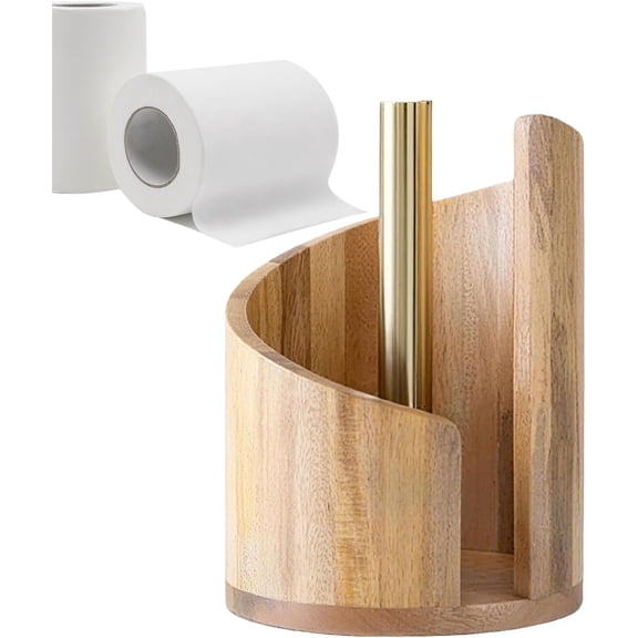 Mountain Design Countertop Paper Towel Holder – Mango Wood Round Base & Iron Roll Stand, Decorative Kitchen Dining Table Organizer for Home