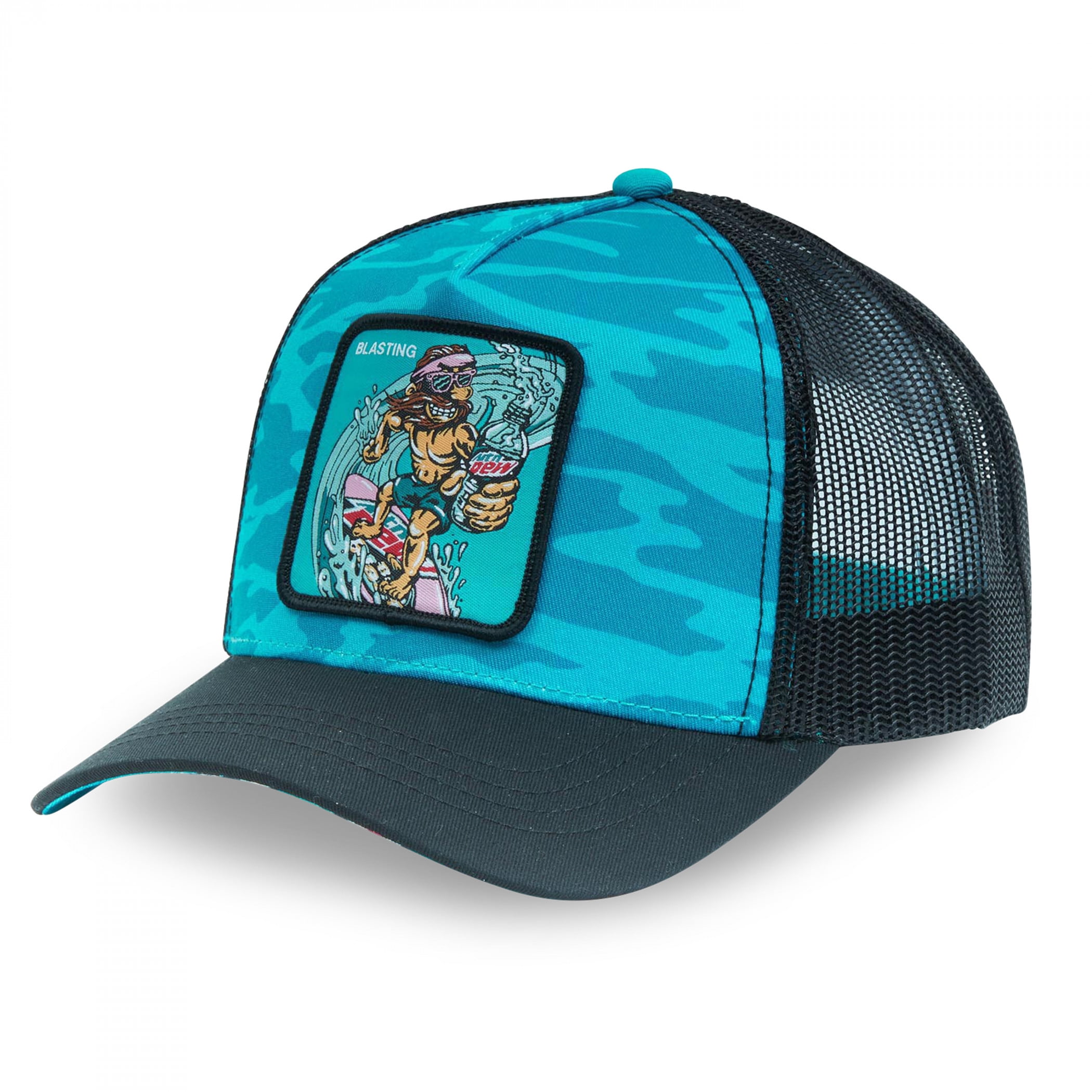 Mountain Dew 883534 Baja Blast Surfing Trucker Hat, Blue & Black