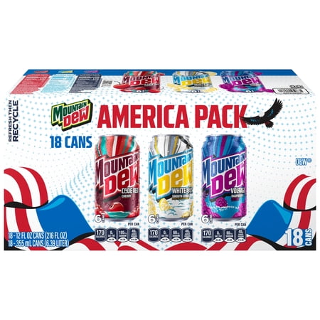 Mountain Dew America Variety Pack, 12 fl oz, 18 Count