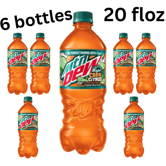 Mountain Dew Baja Blast Cabo Citrus Soda Pop, Tropical Citrus Flavored Carbonated Soft Drink, Refreshing Sparkling Beverage, 20 fl oz Bottles, 6 Pack