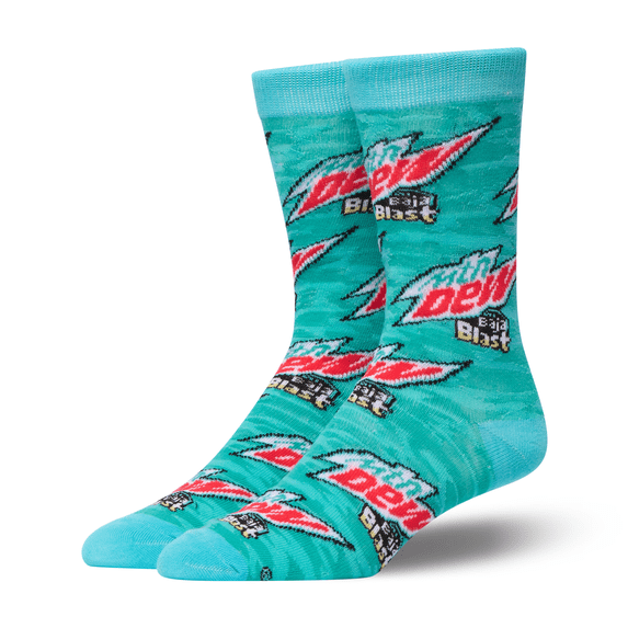 Crazy Socks – Mountain Dew Baja Blast Unisex Design – Novelty Crew Sock – Large – Soft Polyester