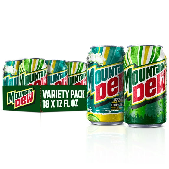 Mountain Dew Baja Blast Natural & Artificial Tropical Lime and Citrus Soda Pop Flavored Variety Pack, 12 fl oz, 18 Pack Cans