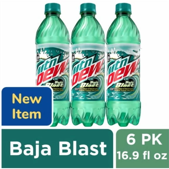 2X - Mountain Dew Baja Blast Soda Bottles 6 bottles / 16.9 fl oz