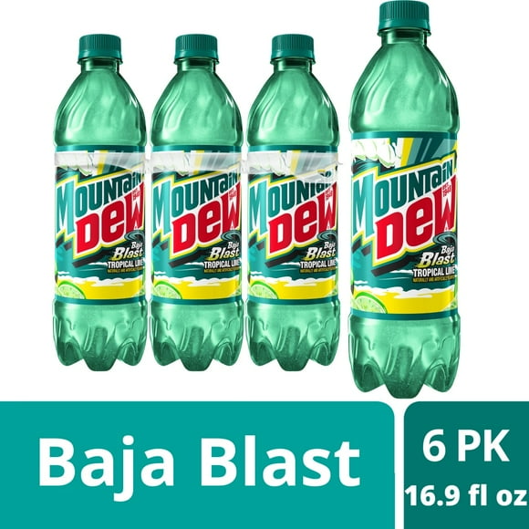 Mountain Dew Baja Blast Soda Bottles, 6 bottles, 16.9 fl oz