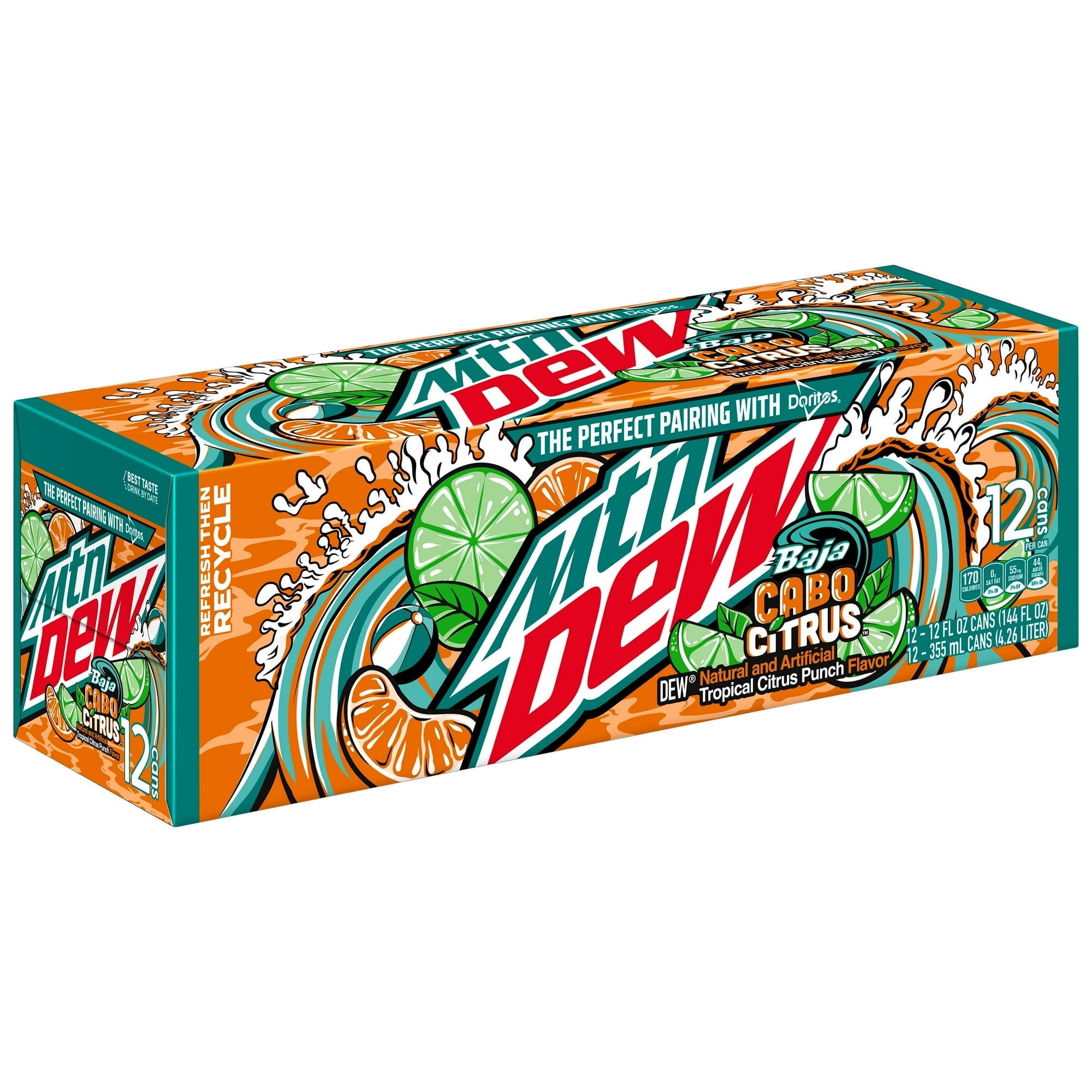Mountain Dew Baja Blast Soda Cabo Citrus, 12 fl oz 12 Pack Cans