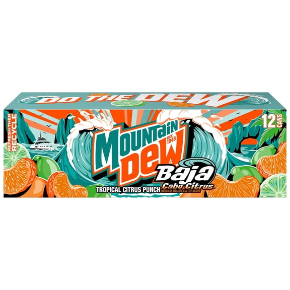 Mountain Dew Baja Blast Soda Cabo Citrus, 12 fl oz 12 pack Cans